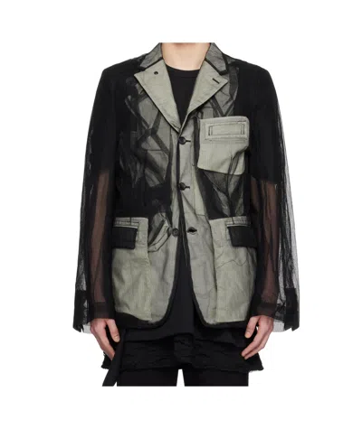 Comme Des Garçons Black Nylon Tulle  Cotton Cloth Blazer In Black/cream