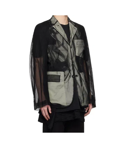 Comme Des Garçons Black Nylon Tulle  Cotton Cloth Blazer In Black/cream