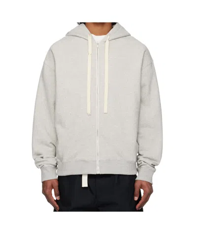 Jil Sander Drop-shoulder Drawstring Hoodie In Gray