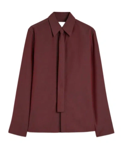 Jil Sander Wool Poplin Shirt With Tie In Iridescent Plum