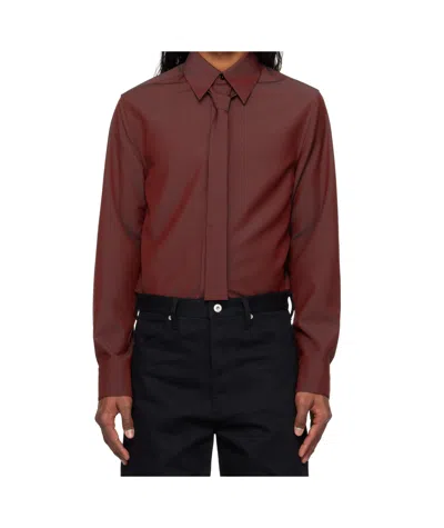 Jil Sander Wool Poplin Shirt With Tie In Iridescent Plum