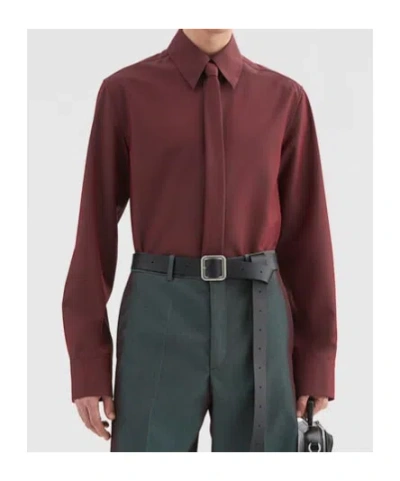 Jil Sander Wool Poplin Shirt With Tie In Iridescent Plum