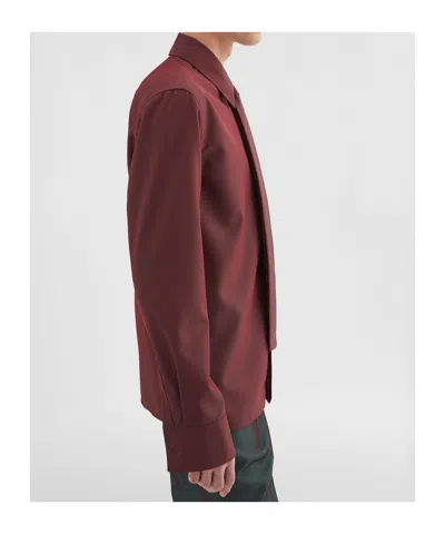 Jil Sander Wool Poplin Shirt With Tie In Iridescent Plum