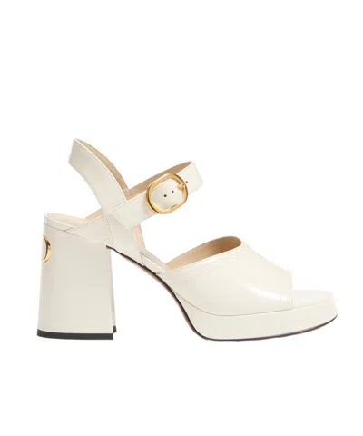 Valentino Sandalo Con Plateau Fawcette In Vitello Abrasivato 100mm In Ivory White