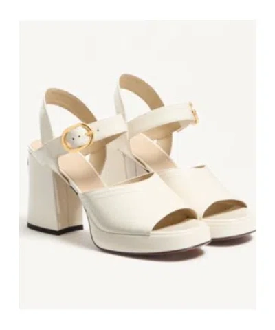 Valentino Sandalo Con Plateau Fawcette In Vitello Abrasivato 100mm In Ivory White