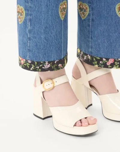 Valentino Sandalo Con Plateau Fawcette In Vitello Abrasivato 100mm In Ivory White