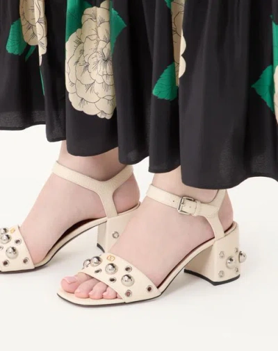 Valentino Nellcote Studded Ankle-strap Leather Sandals In Light Ivory