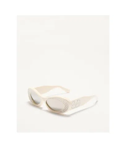 Valentino Cat Eye Sunglasses In Ivory/silver