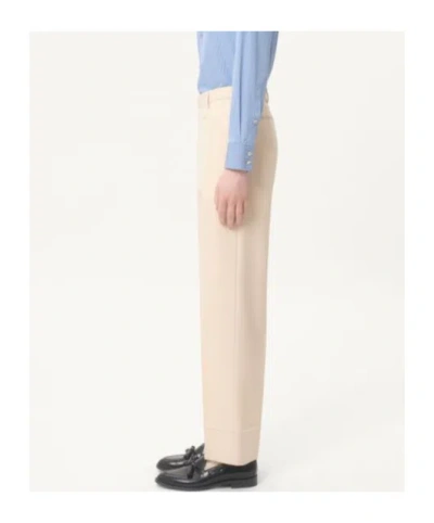 Valentino Wool Gabardine Trousers With Turn-ups In Cream