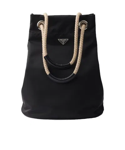 Prada Medium Mariner Re-nylon Bucket Bag In Black