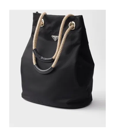 Prada Medium Mariner Re-nylon Bucket Bag In Black