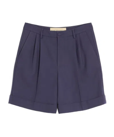 Valentino Bermuda In Gabardina Di Lana Con Risvolto In Blue