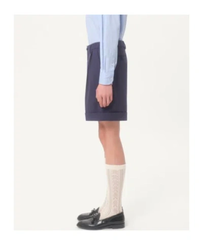 Valentino Bermuda In Gabardina Di Lana Con Risvolto In Blue