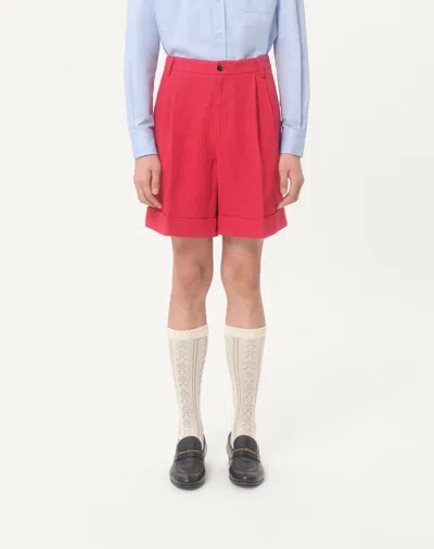 Valentino Straight-leg Pleated Linen Bermuda Shorts In Cherry Red
