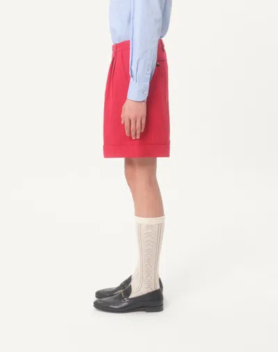 Valentino Straight-leg Pleated Linen Bermuda Shorts In Cherry Red