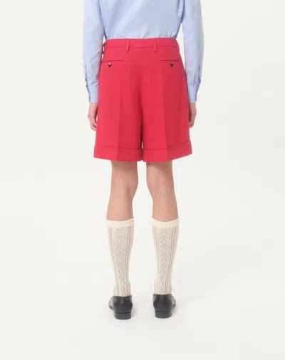 Valentino Straight-leg Pleated Linen Bermuda Shorts In Cherry Red