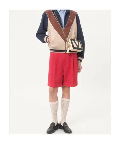 Valentino Straight-leg Pleated Linen Bermuda Shorts In Cherry Red