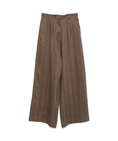 Officine Generale Officine Générale Elia Pts Li Cot Herringbone In Toffee/black