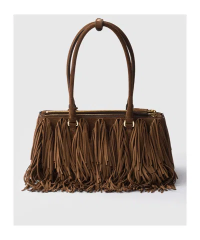 Prada Galleria Medium Suede Bag With Fringe In Cocoa Brown