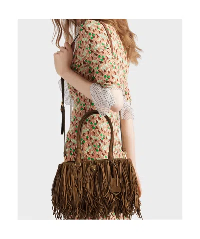 Prada Galleria Medium Suede Bag With Fringe In Cocoa Brown