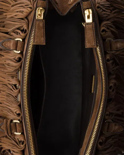 Prada Galleria Medium Suede Bag With Fringe In Cocoa Brown