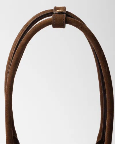 Prada Galleria Medium Suede Bag With Fringe In Cocoa Brown