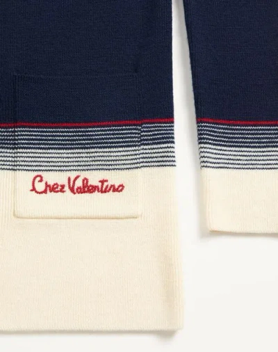 Valentino House V-neck Cardigan With Patch Pockets In Navy Blue/birch