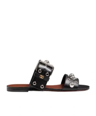 Valentino Garavani Nellcôte Slide Sandal In Grainy Calfskin Woman Black 41 In Black