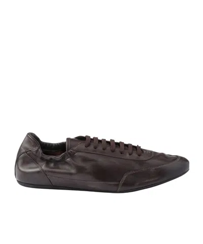 Prada Collapse Leather Sneakers In Black