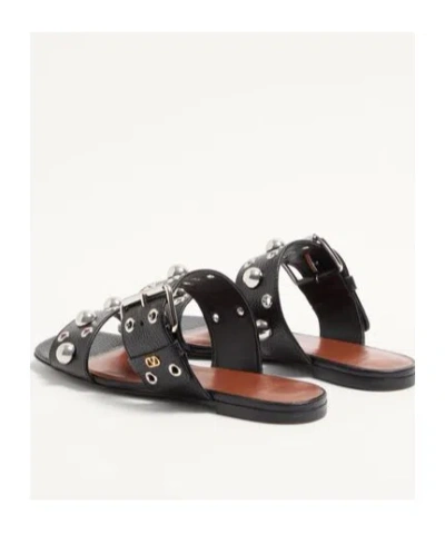 Valentino Garavani Nellcôte Slide Sandal In Grainy Calfskin Woman Black 41 In Black
