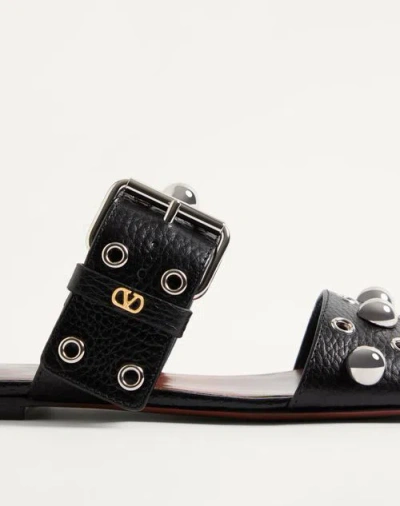 Valentino Garavani Nellcôte Slide Sandal In Grainy Calfskin Woman Black 41 In Black