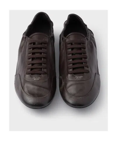 Prada Collapse Leather Sneakers In Black