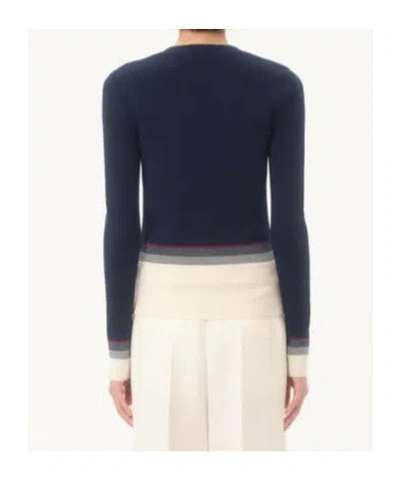 Valentino House V-neck Cardigan With Patch Pockets In Navy Blue/birch
