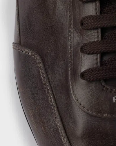 Prada Collapse Leather Sneakers In Black