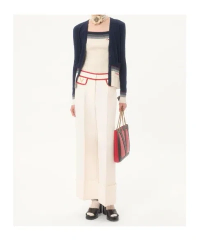 Valentino House V-neck Cardigan With Patch Pockets In Navy Blue/birch