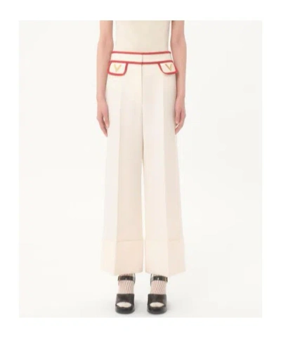 Valentino Ivory Trousers With Gold V In Neutral