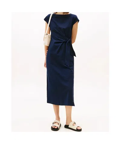 Tommy Hilfiger Boat Neck Slim Midi Dress In Late Night Navy Blue