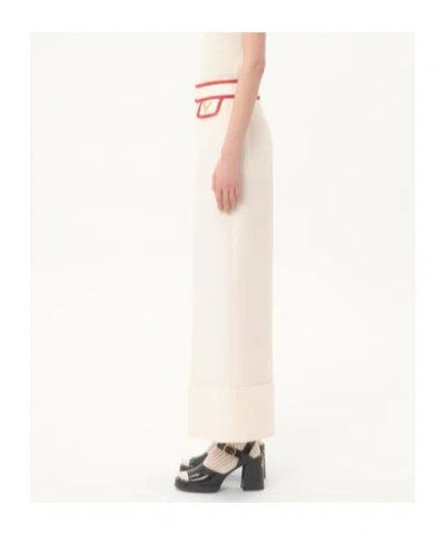 Valentino Ivory Trousers With Gold V In Neutral
