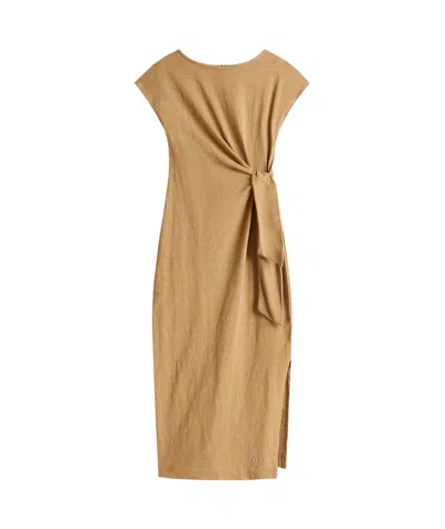 Tommy Hilfiger Midi Dress With Knotted Boat Neck In Nude