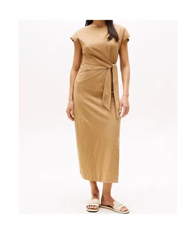 Tommy Hilfiger Midi Dress With Knotted Boat Neck In Nude