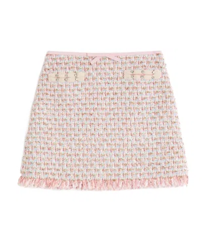 Valentino Tweed Skirt With Embellished Fringe Hem In Pink