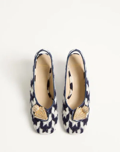 Valentino Tweed High Heels In Navy Blue/butter