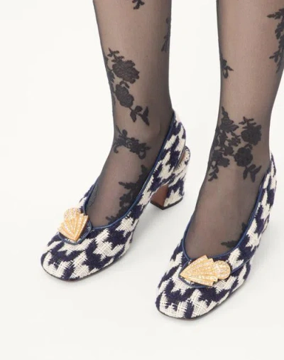 Valentino Tweed High Heels In Navy Blue/butter