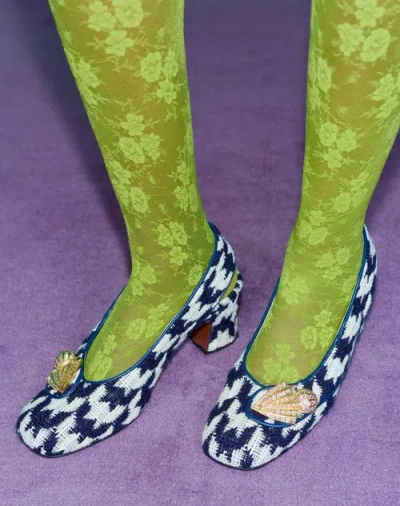 Valentino Tweed High Heels In Navy Blue/butter