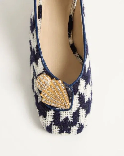 Valentino Tweed High Heels In Navy Blue/butter