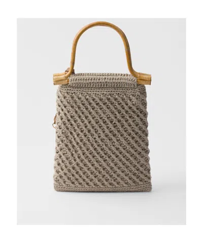 Prada Cotton Crochet Mini-handbag In Rope Ash