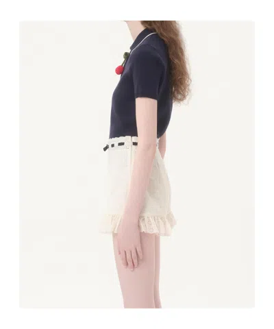 Valentino Polo Shirt Cotton Embroidered Detail In Navy Blue/ivory