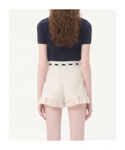 Valentino Polo Shirt Cotton Embroidered Detail In Navy Blue/ivory