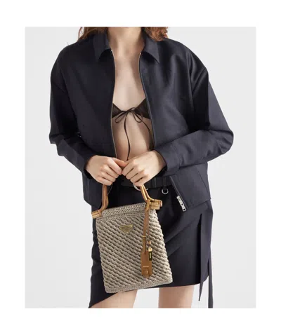 Prada Cotton Crochet Mini-handbag In Rope Ash