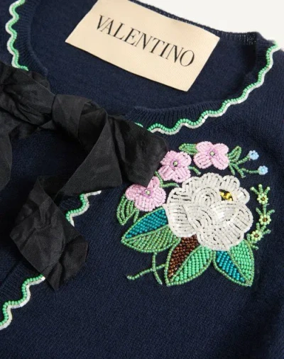 Valentino Embroidered Virgin-wool Cardigan In Blue